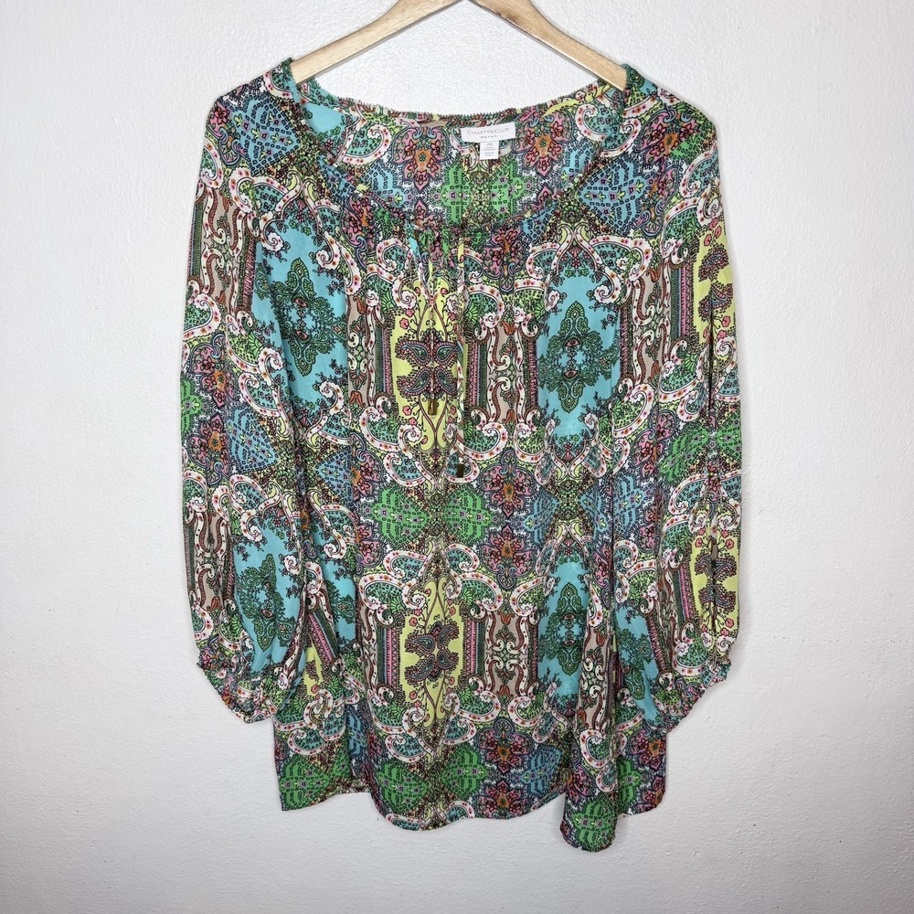 Charter Club Plus Size Top 2X Boho Paisley Women’s Blouse